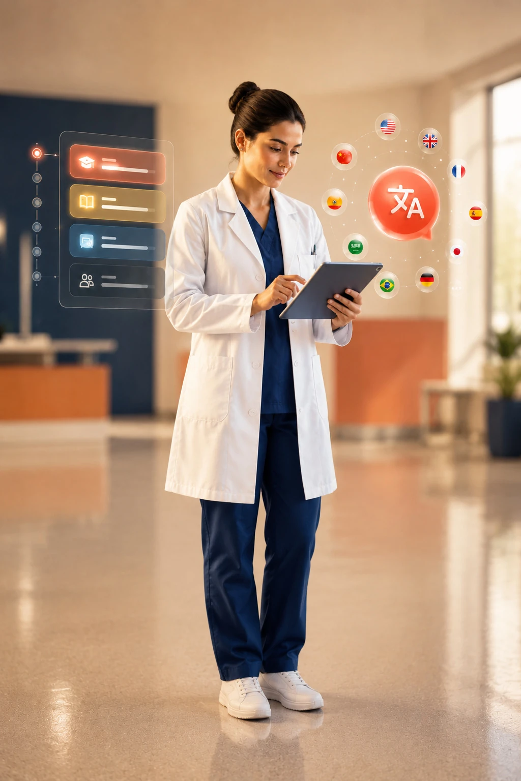 Clinician viewing multilingual learning modules