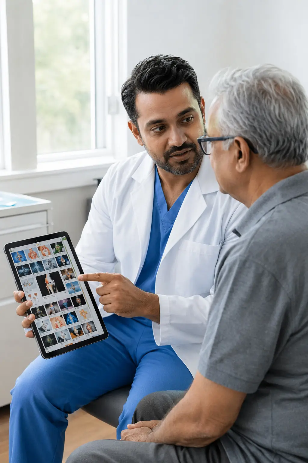 Doctor showing educational medical videos to a patient
